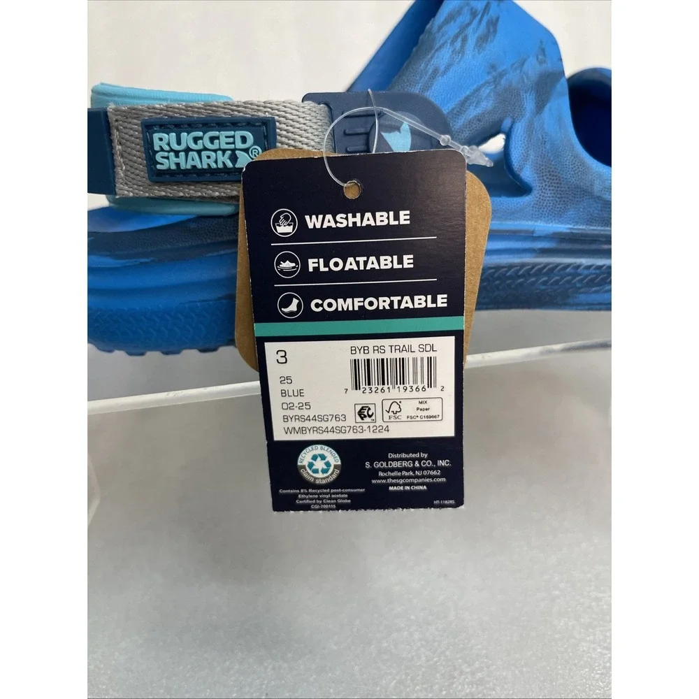 Rugged Shark Adventure Trail Blue Sandals Floatable Washable Boys Size 3 NEW